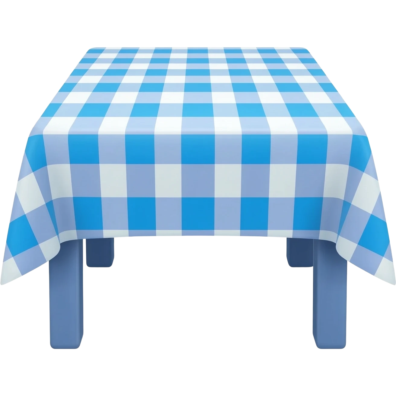 create an emoji of a blue wooden table with a blue and white checkered table cloth emoji