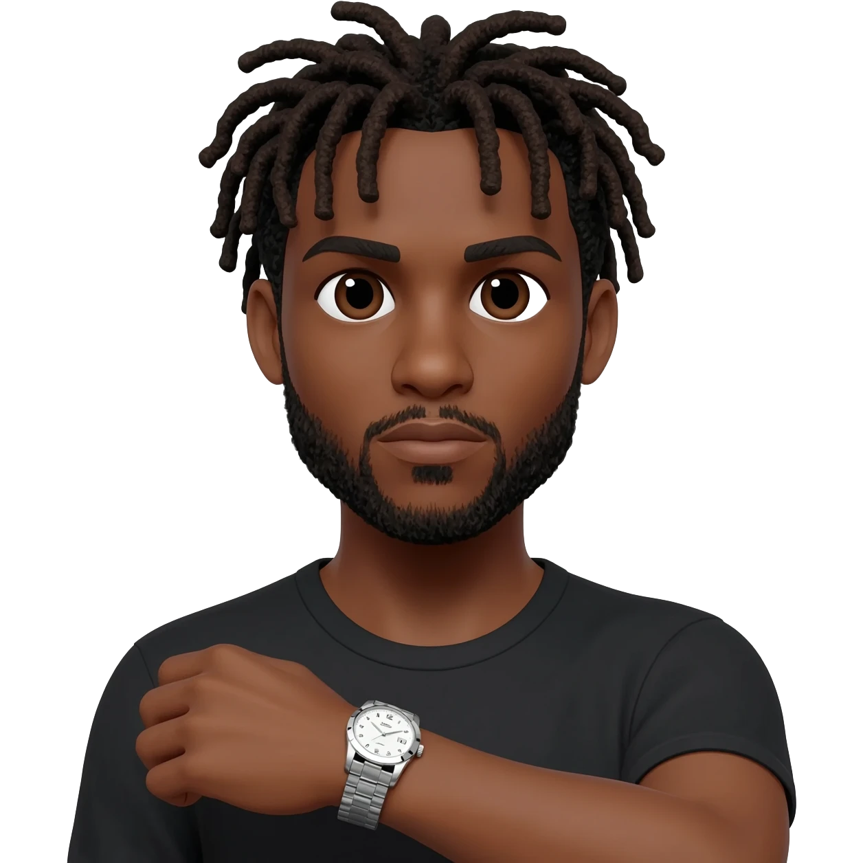 Black male with dreads and a watch in wrist emoji