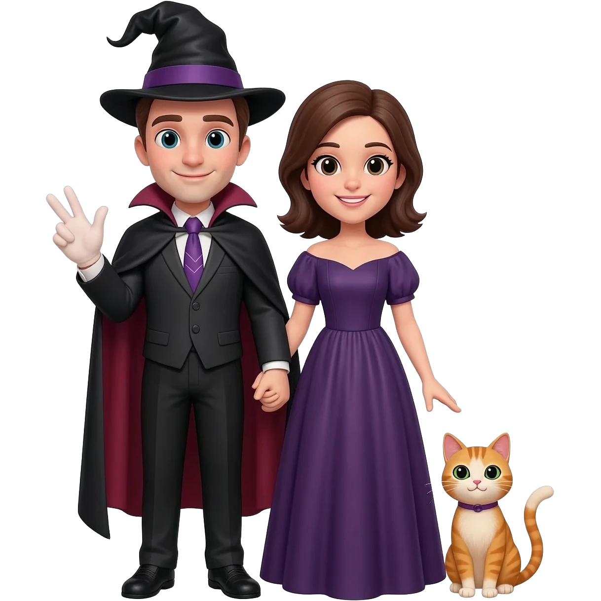 magician couple and their pet cat emoji