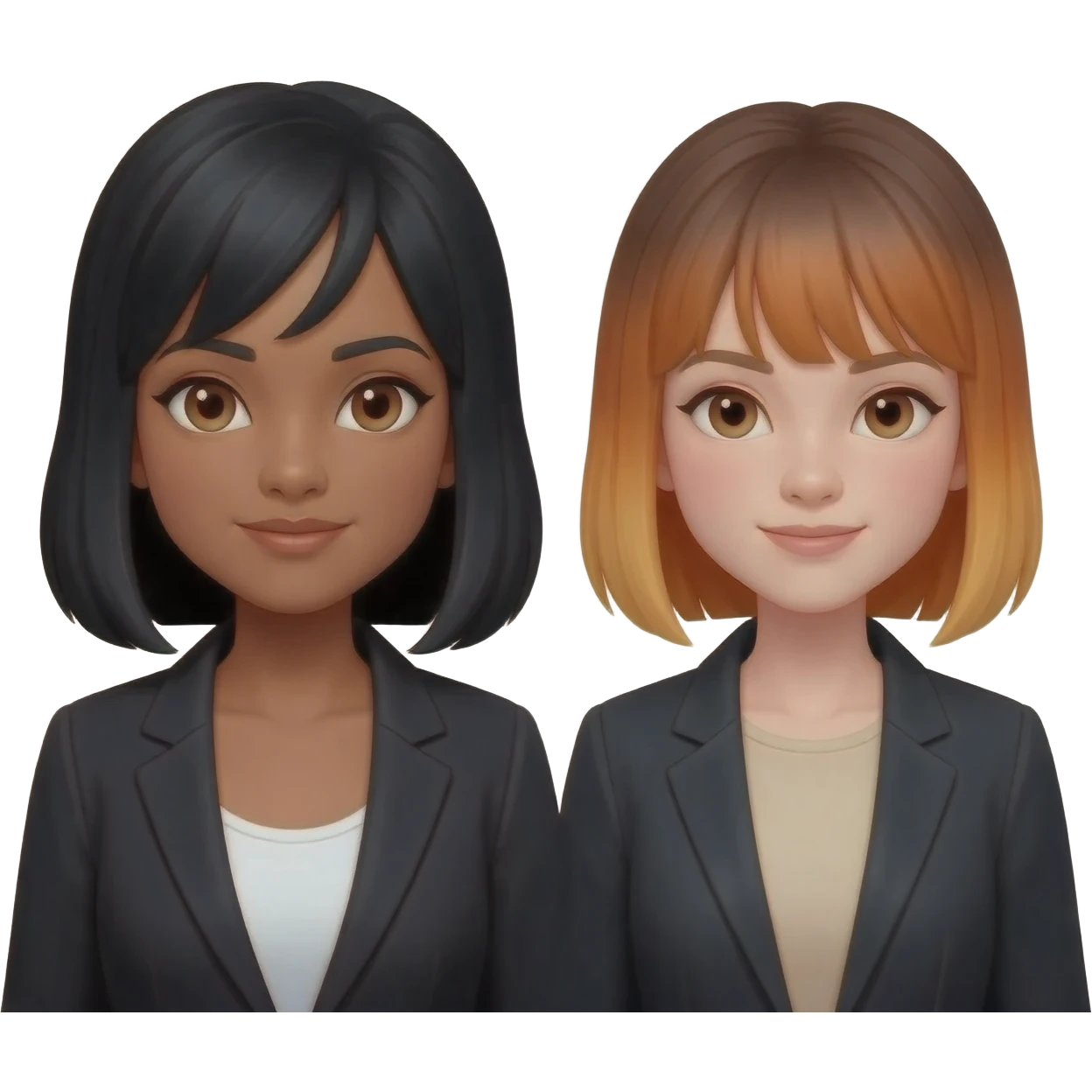 ginger girl, with two brown girls (one has black hair one has lighter gradient). make them wear blazers emoji