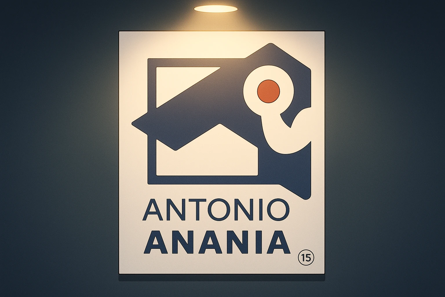 su questo stile fai un manga/webtoon a colori in cui mostri quella parete dietro dello studio con il suo logo e la scritta "ANTONIO ANANIA" SOTTO IL LOGO, LUCE CHE ILLUMINA IL LOGO emoji