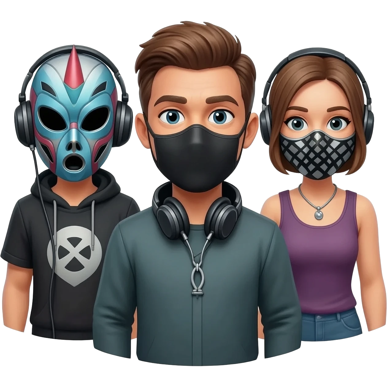 Trio dj with dj masks emoji