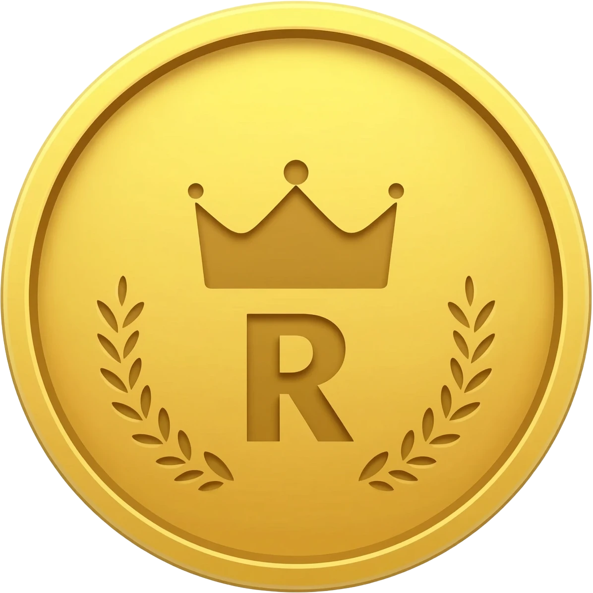 gold coin with "R with crown and  ROYAL game sticker Verify Efootball"     level in center and minimal laurel emoji