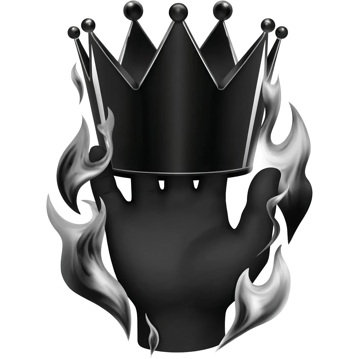 generate a black hand burning with black flames, gripping a black crown emoji