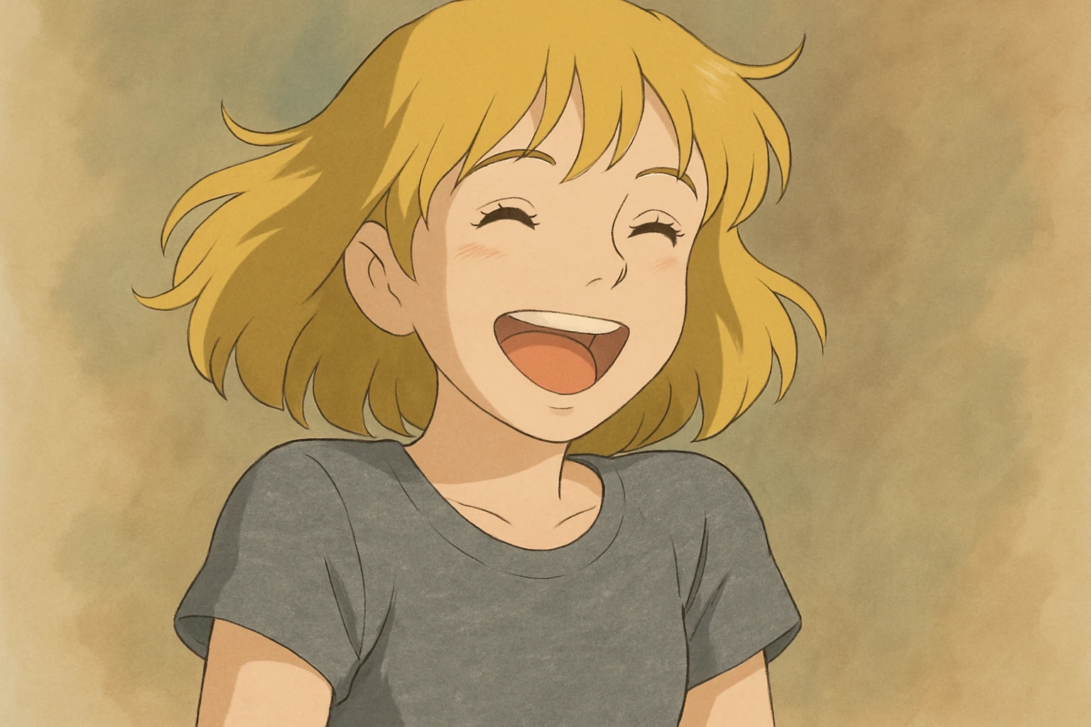 A girl yellow hair brown eyes grey Women's just t's short triblend t-shirt laughing emoji
