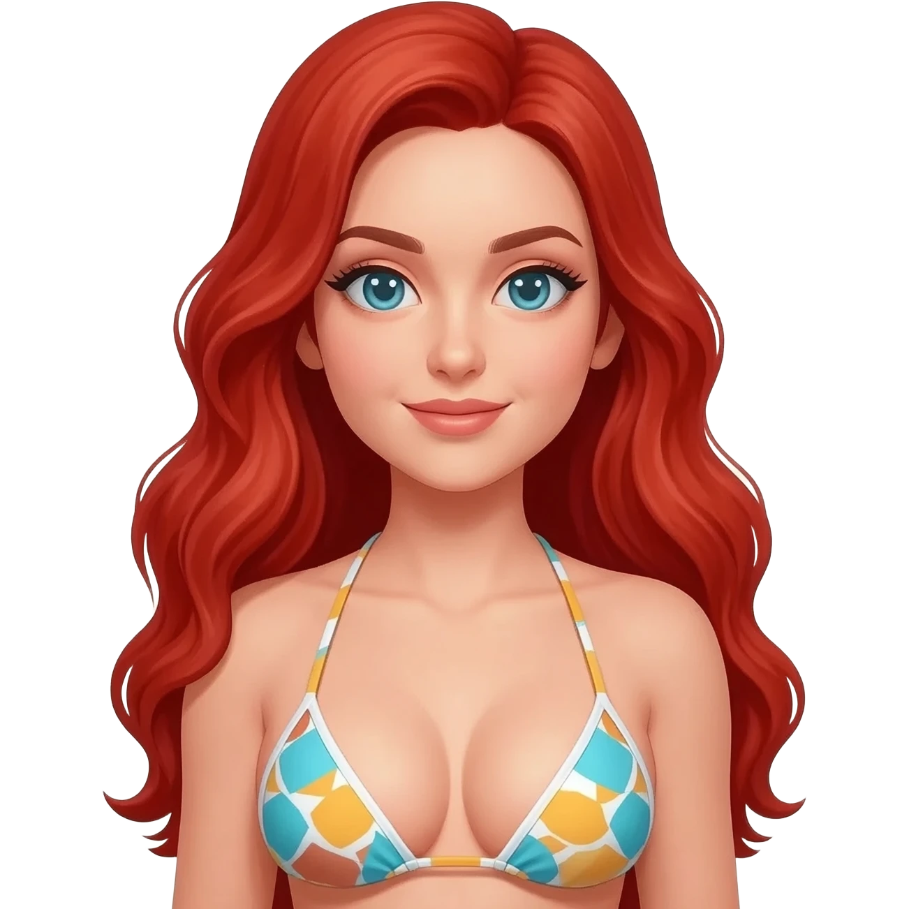 Heißes mädchen im bikini mit geilen brüsten und hübschem gesicht und rotem haar emoji