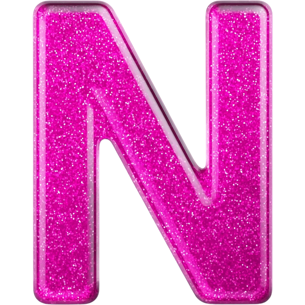 letra N fuchia vidro glitter emoji