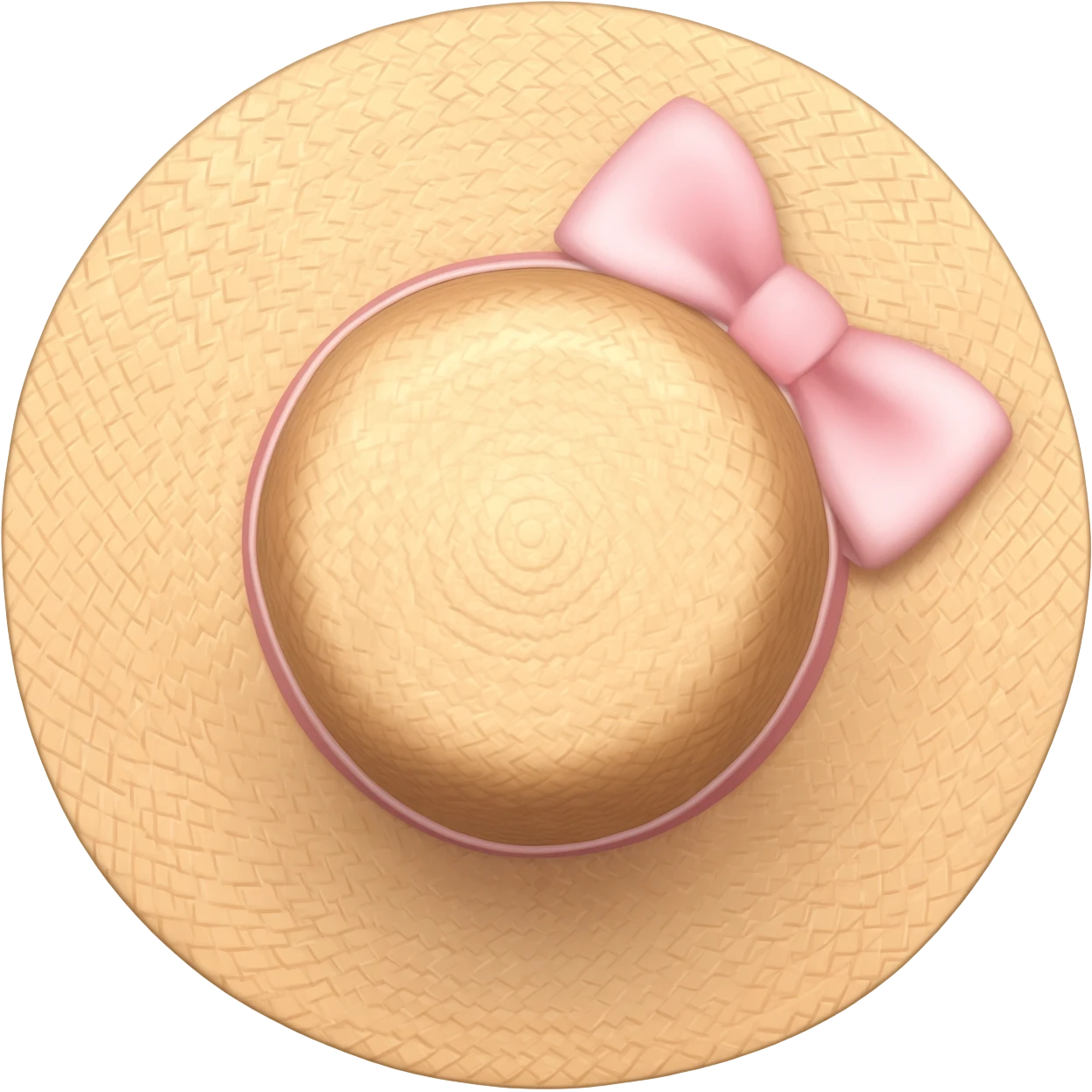 A straw hat with a light pink bow on it.(Top-down view) emoji