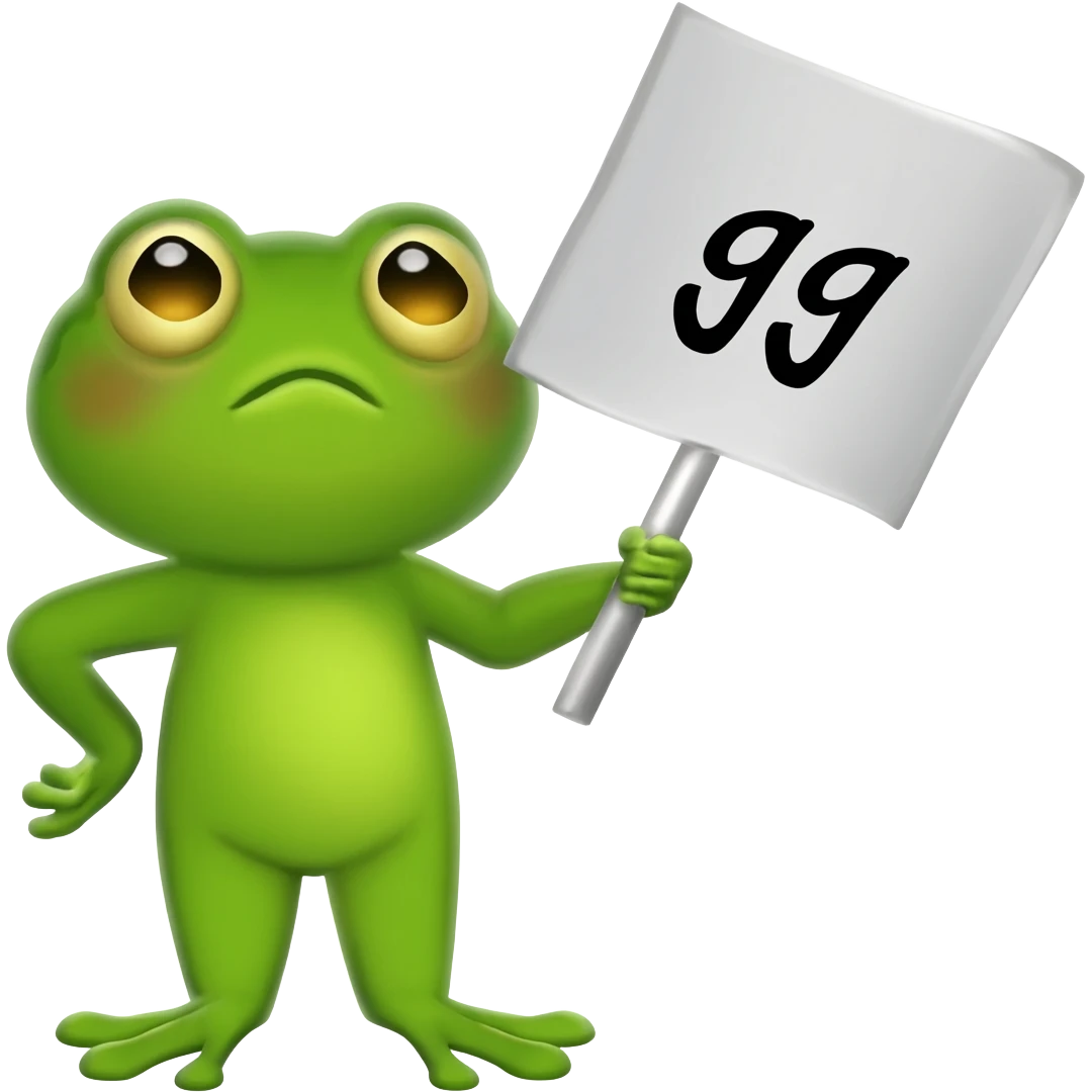 Un emoji di pepe frog che tiene un cartellone dove c'è scritto gg emoji