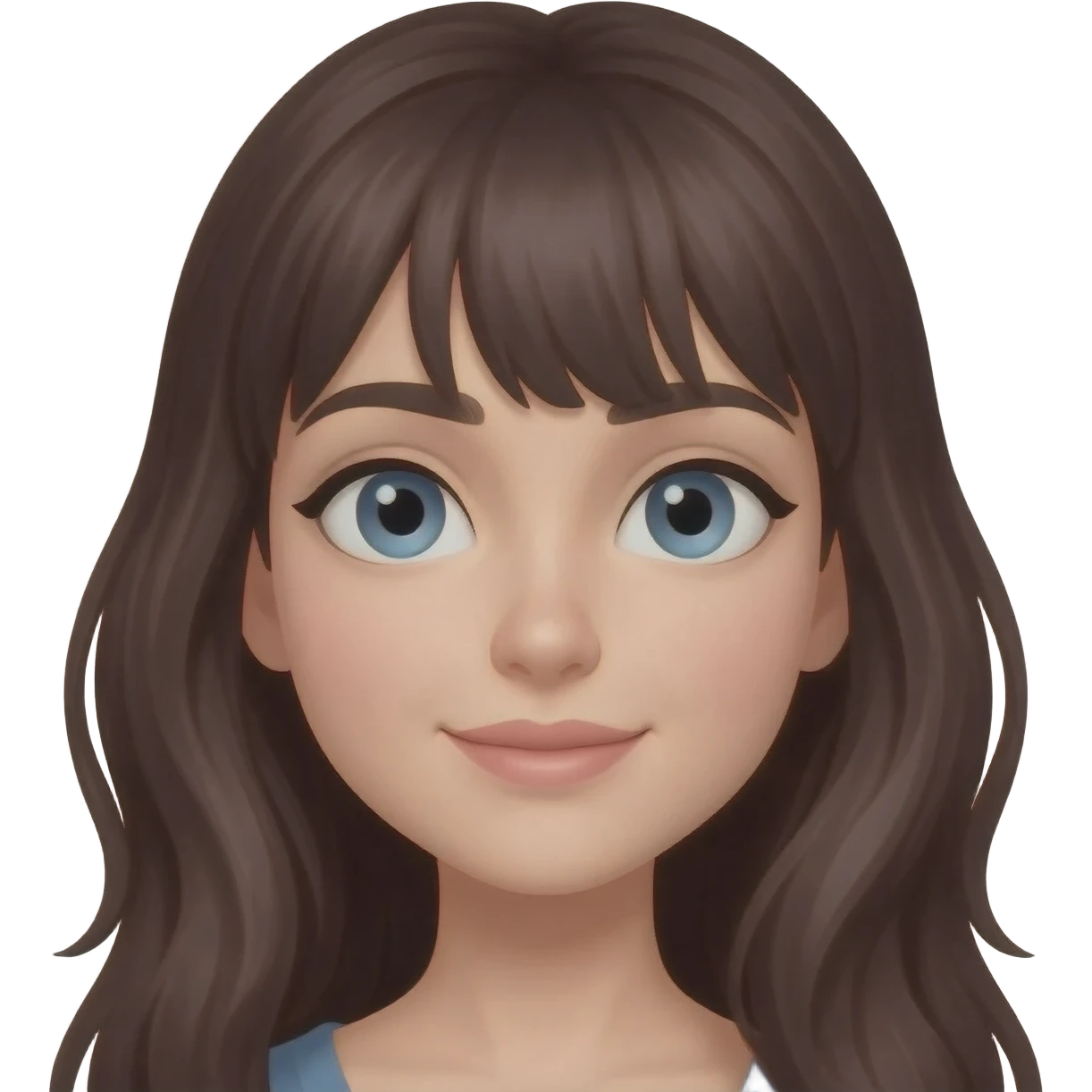 Long dark brown hair blue gray eyes short and petite female emoji