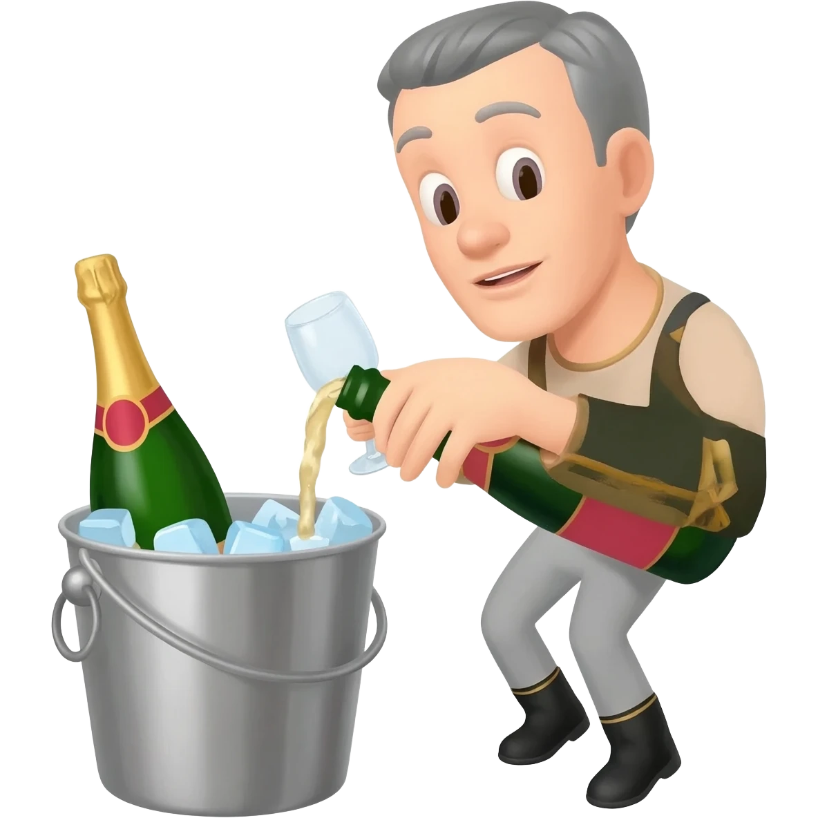 pouring out a glass of champagne into the ice bucket when no one is looking emoji
