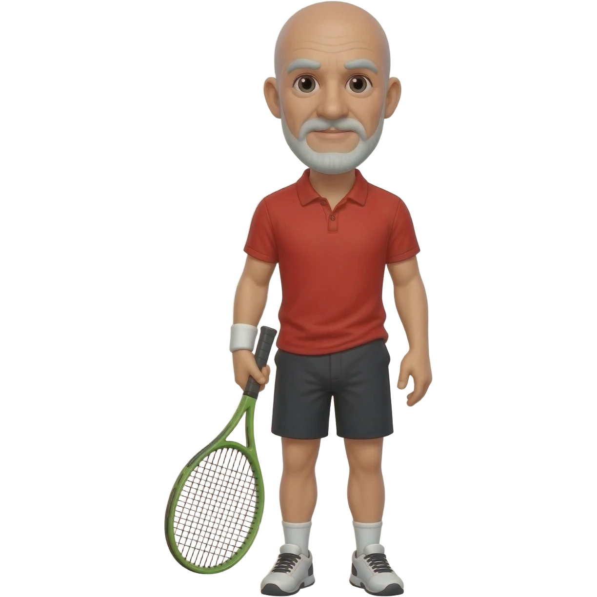 Tennis player adult black bald male white short beard and mustache emoji