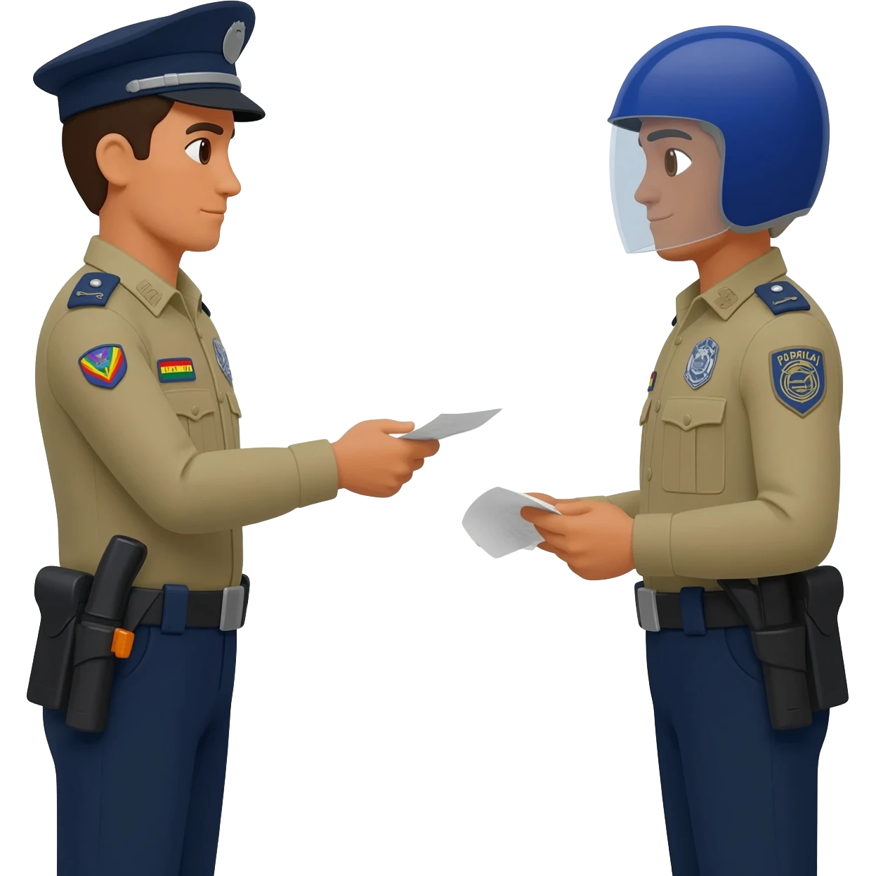 Dos policías bolivianos poniendo multa a un motociclista, emoji
