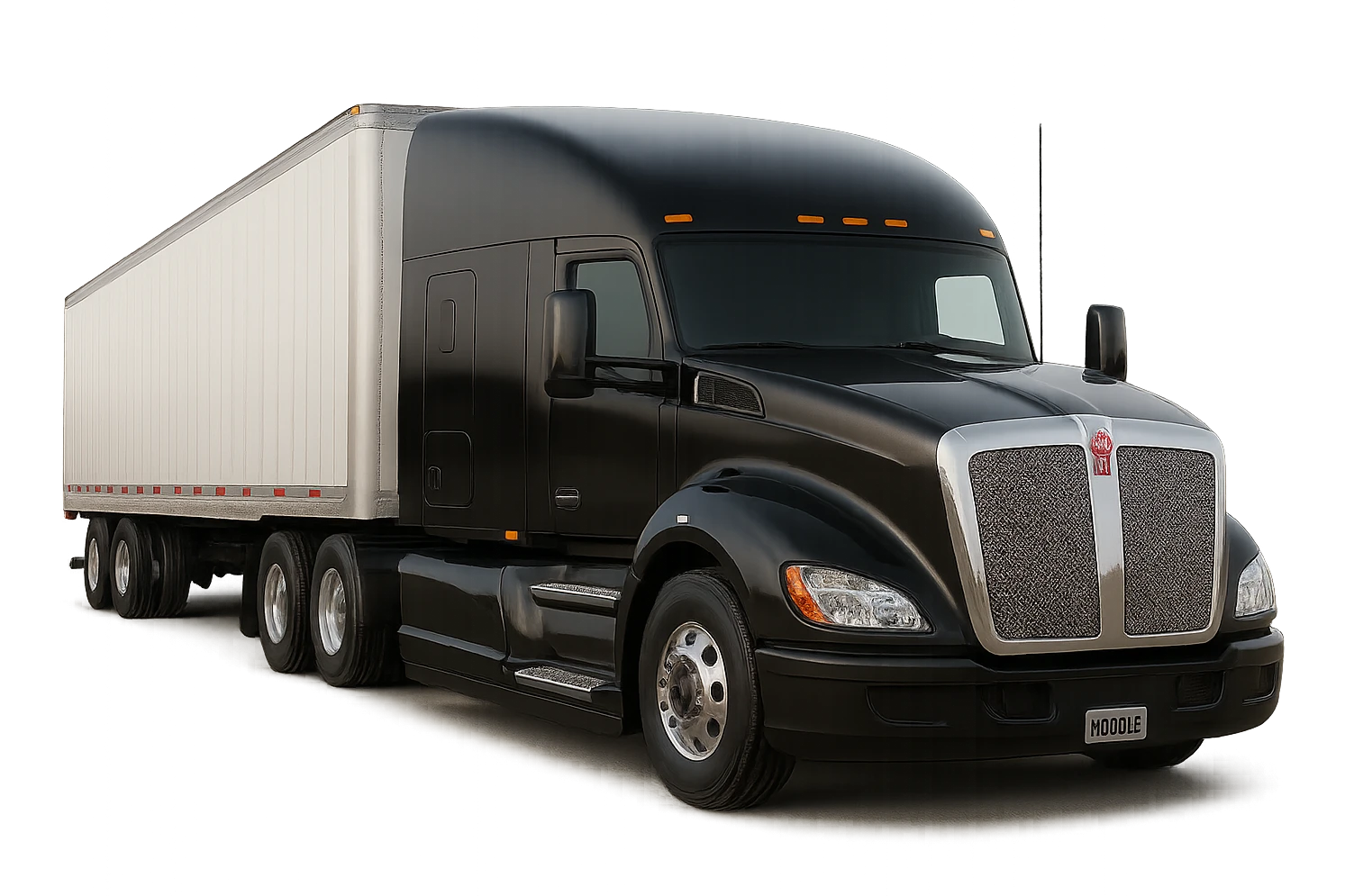Increase photorealism for this 2026 Kenworth T680 Flat Top semi sleeper, with true-to-life textures, lighting, and chrome reflections, flat top sleeper cab clearly visible, no background. Emphasize realistic surface details and accurate lighting to highlight the flat top sleeper cab. No background. emoji