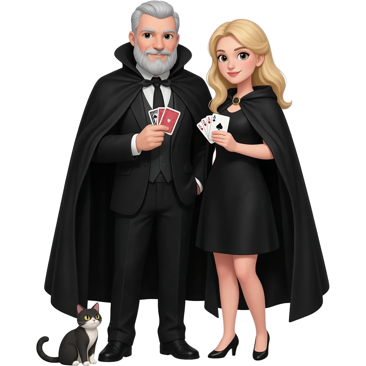 magician couple and their pet cat emoji