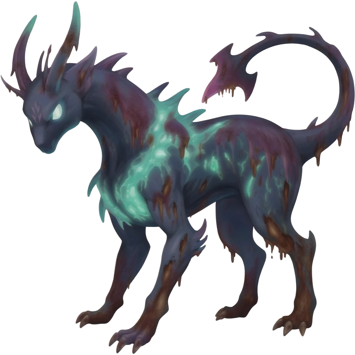 Aural bioluminescent spectrumal darky dusky spoopy spoilt rotten Salandit-Amaura-Darkrai-animal-creature-hybrid-fusion-creature, full body  emoji