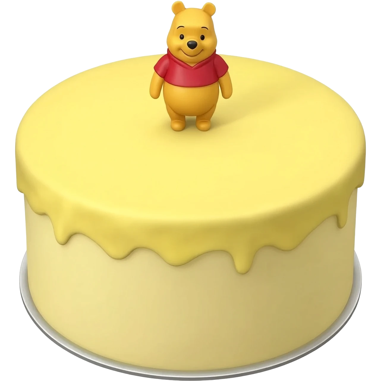 The world's biggest birthday cake that is pastel yellow and has mini Winnie the pooh figures on them and yellow icing and Emily on the cake emoji