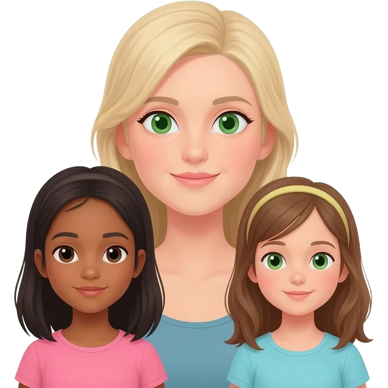 White blond mome with green eyes and two mixed daughters emoji