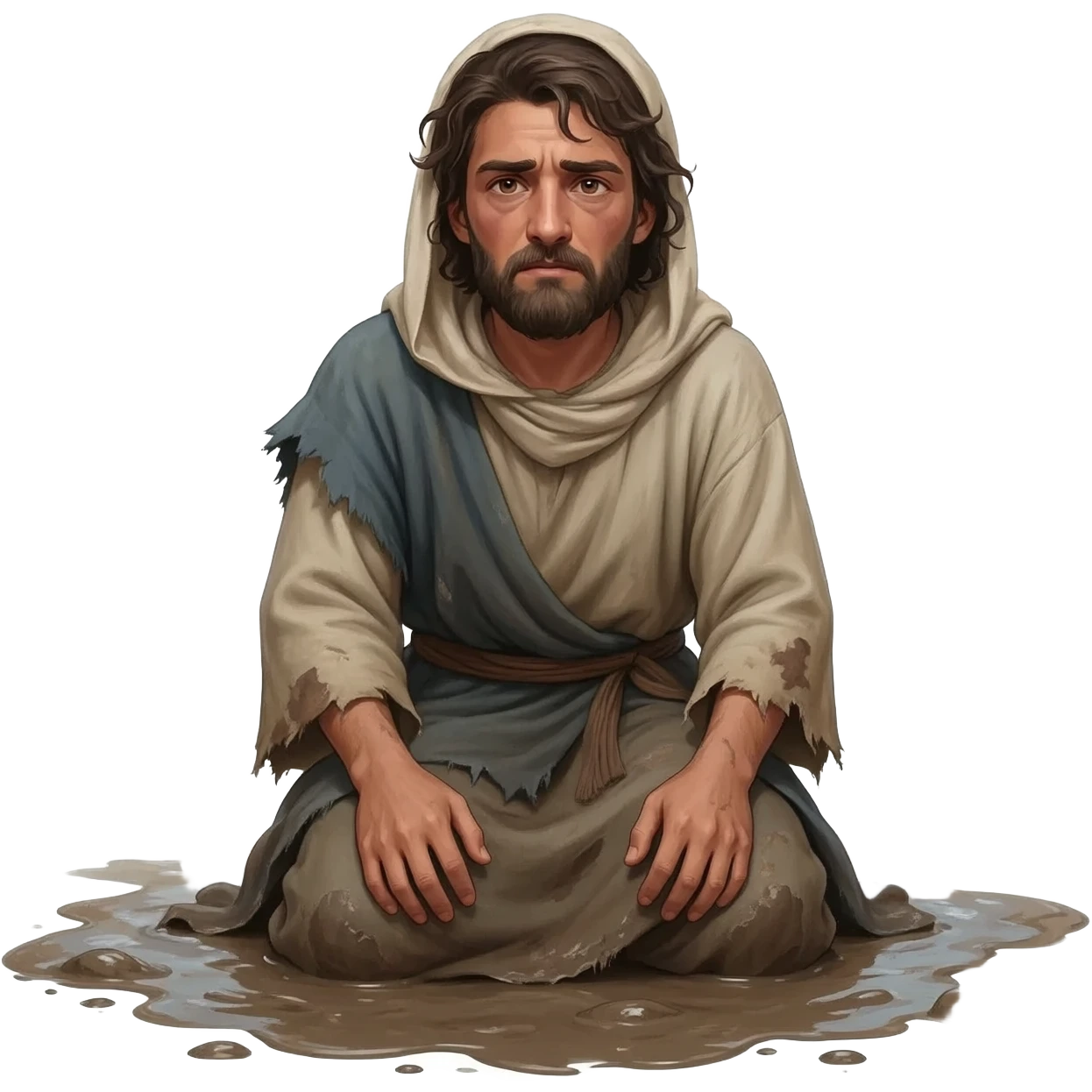 нарисую бедного молодого человека голодного на коленях  ,  времена древнего иерусалима emoji