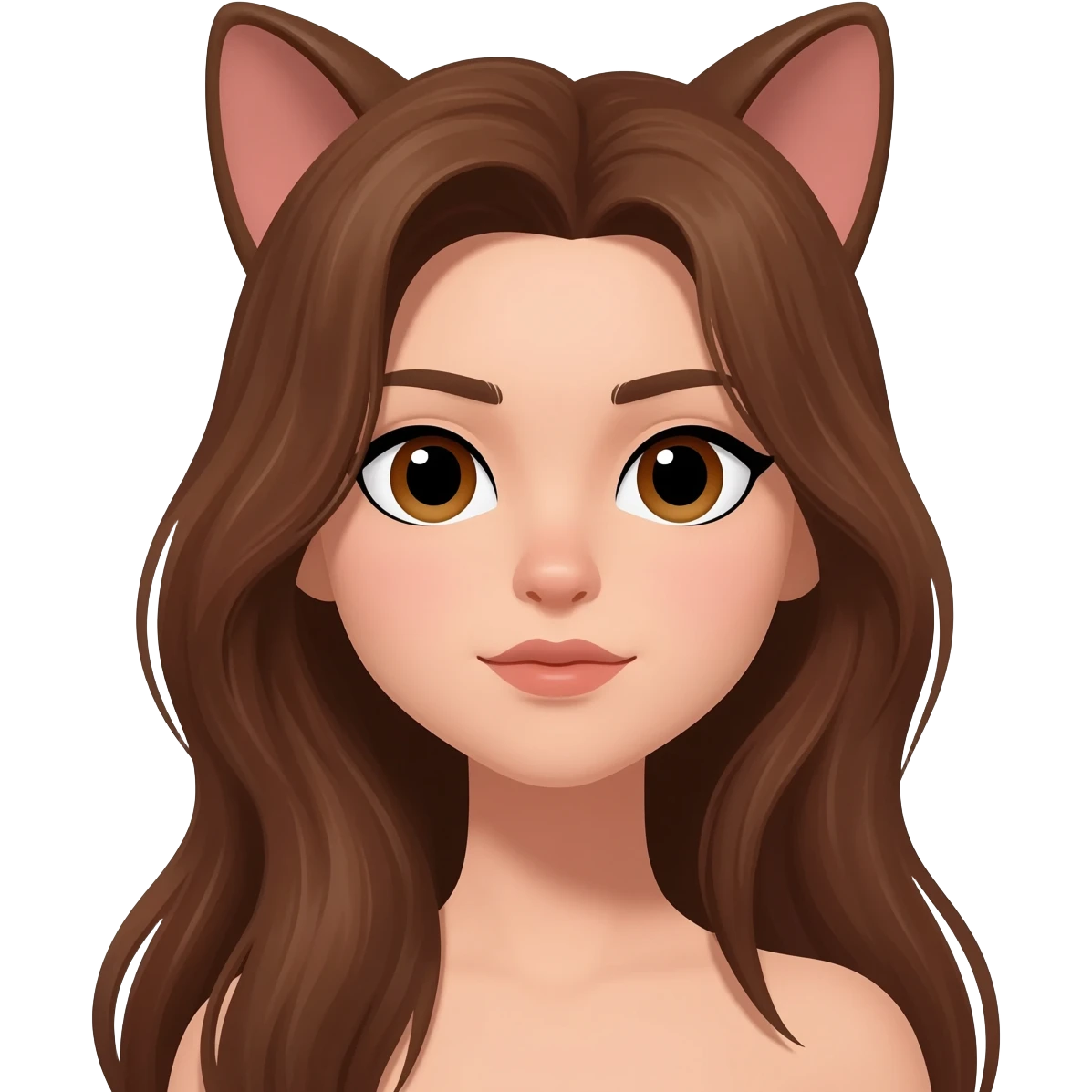 Cat woman caractère with long hair and brown eyes emoji