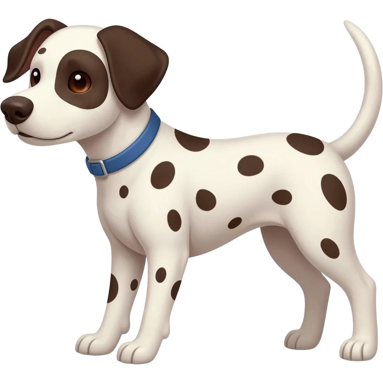 Generate a female dalmatian dog with blue colar.  a big spot in the left eye. The spots should be dark brown emoji