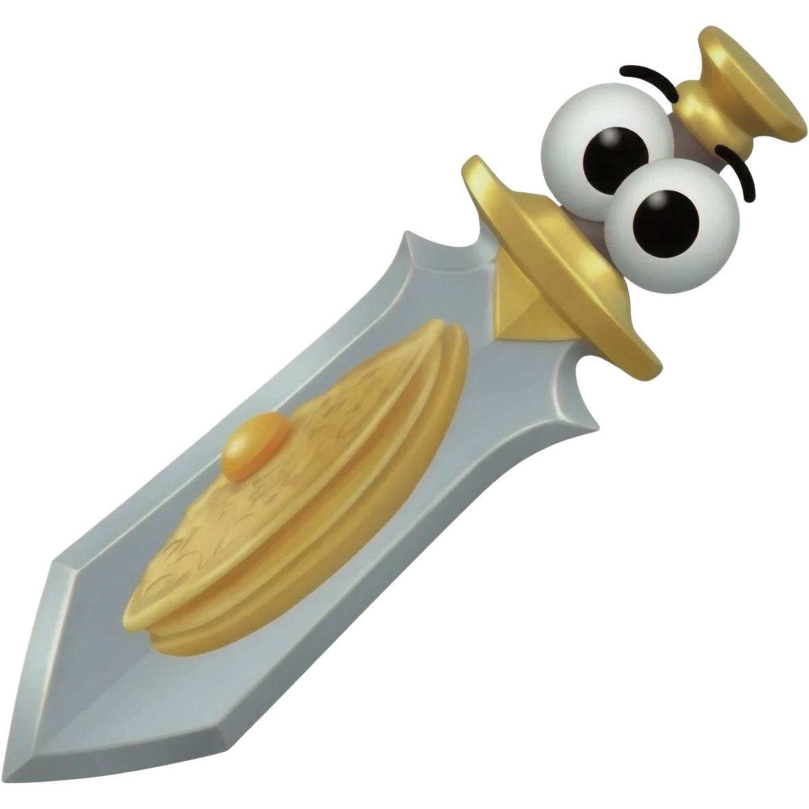 A sword with a pancake on it and eyes emoji