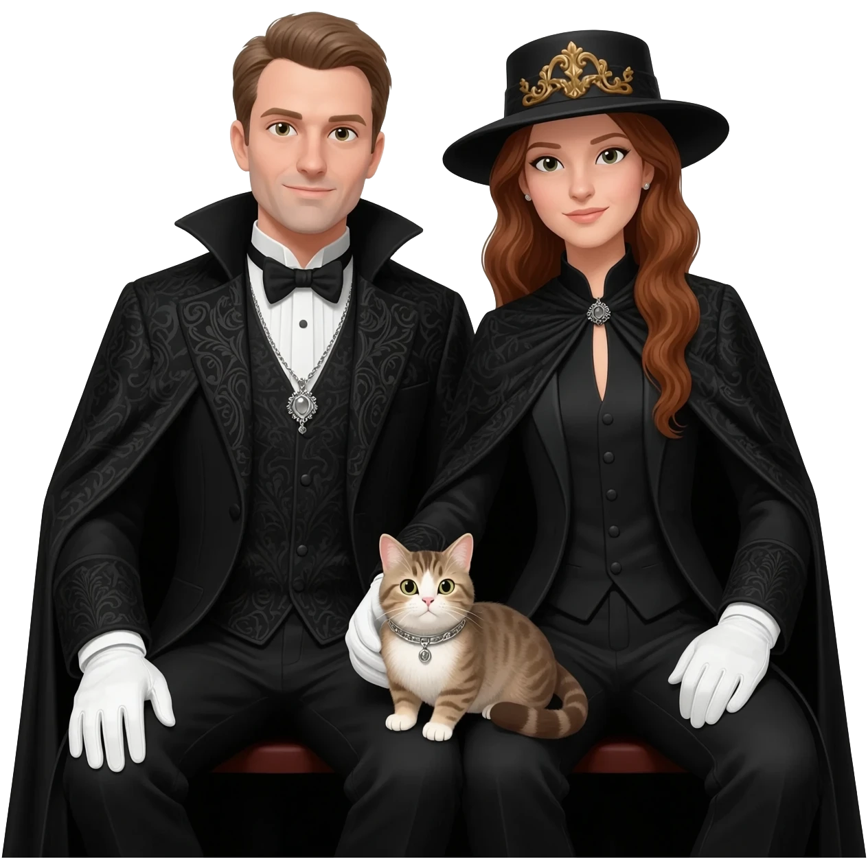 magician couple and their pet cat emoji