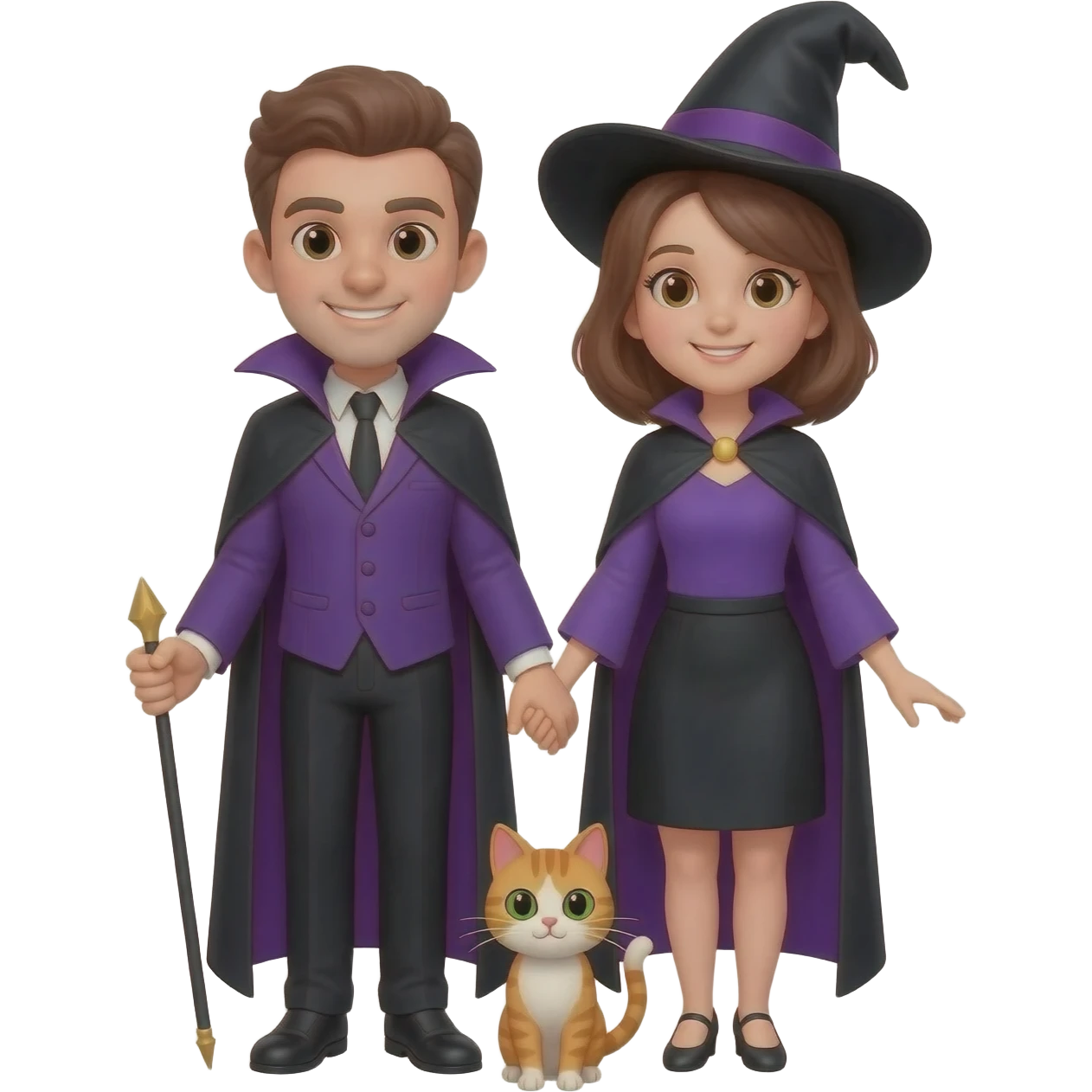 magician couple and their pet cat emoji