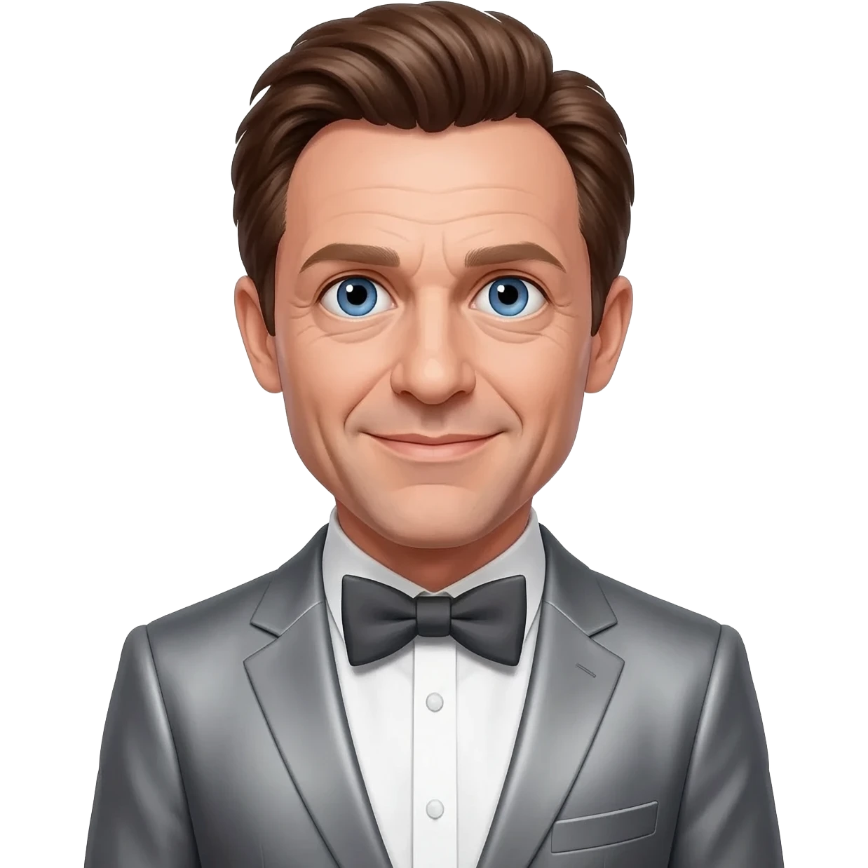 David Thewlis with blue eyes, brown hair, gray metallic suit with bow tie emoji