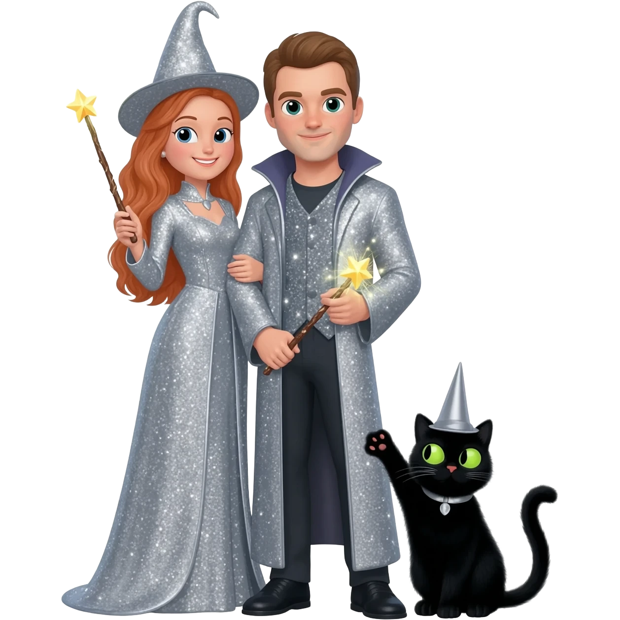 magician couple and their pet cat emoji