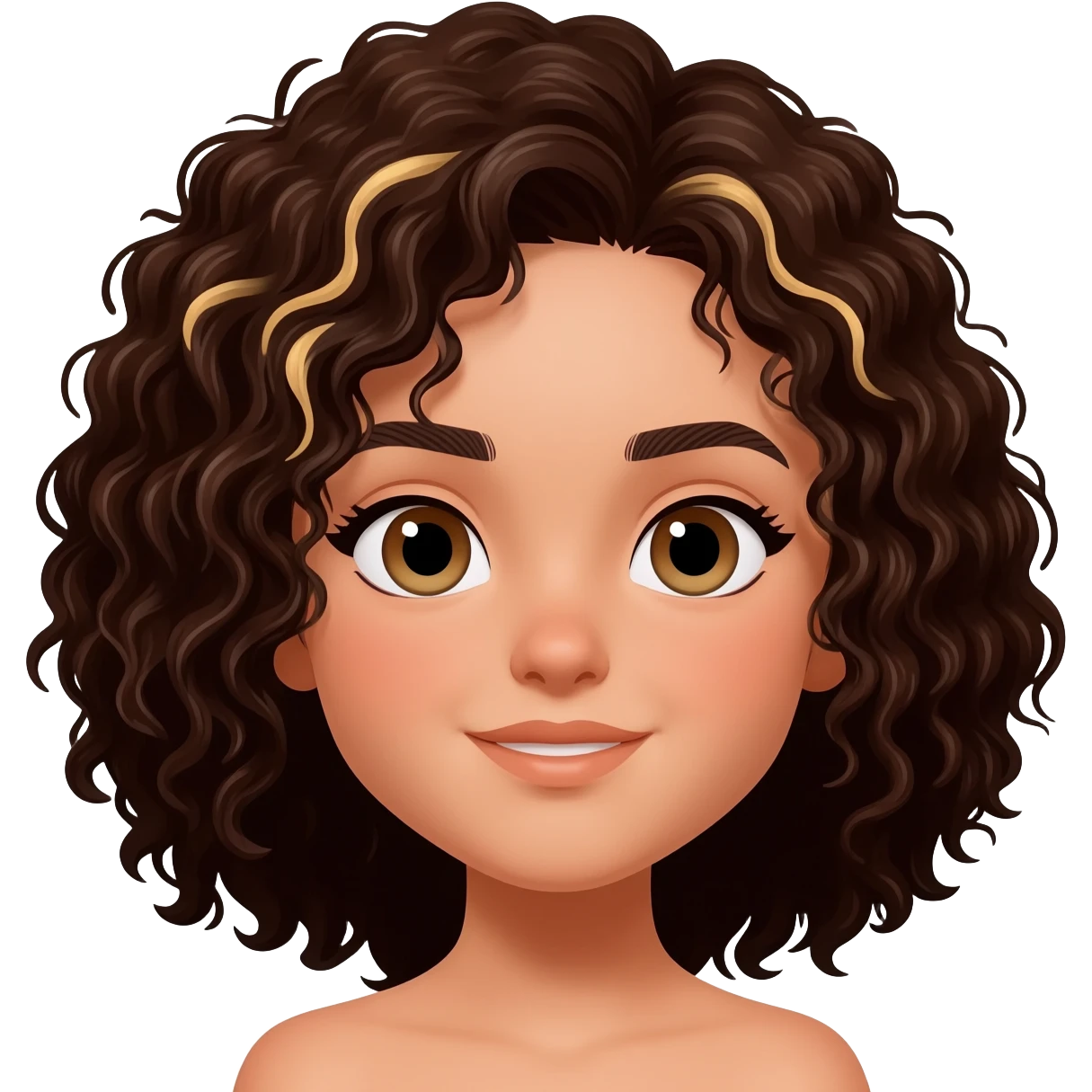 A girl with dark brown curly hair blond streaks emoji