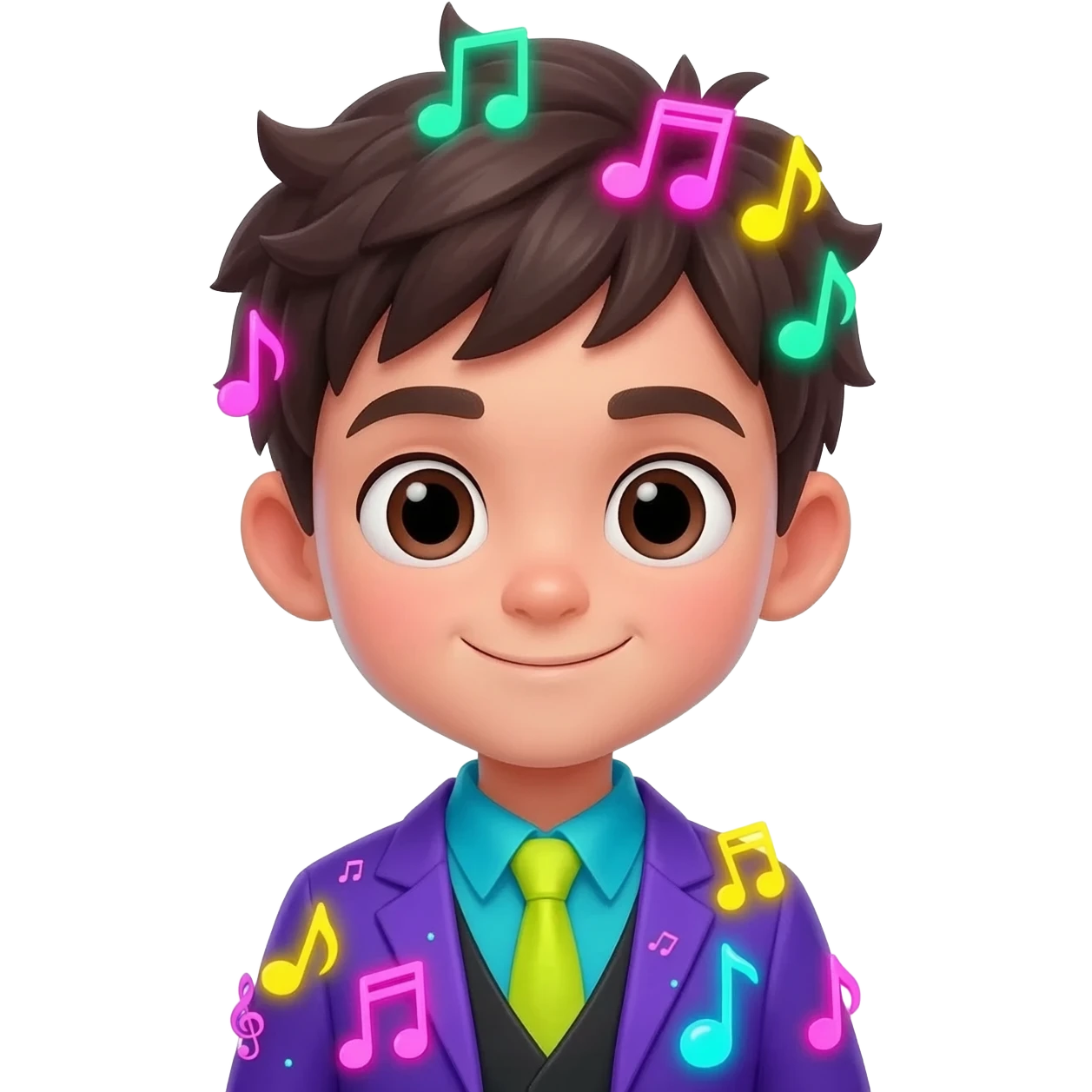 A bold boy with wearing 'music mood on'dress emoji