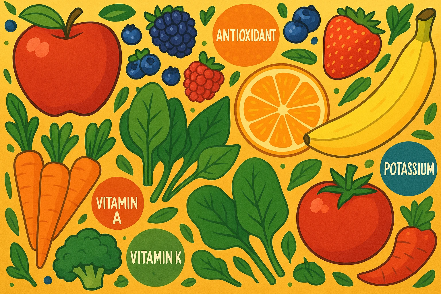 focus su frutta e verdura a tutto schermo e i micronutrienti contenuti in essa emoji