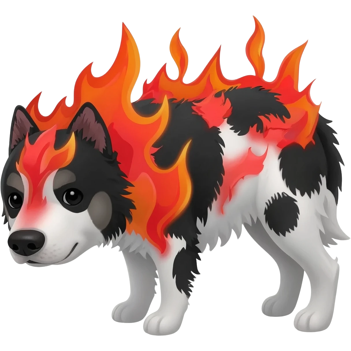a black and white dog turns red from the heat emoji