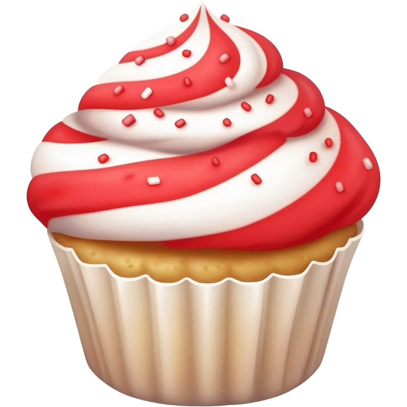 Cupcakes with red and white swirl icing sprinkled with tiny balls emoji