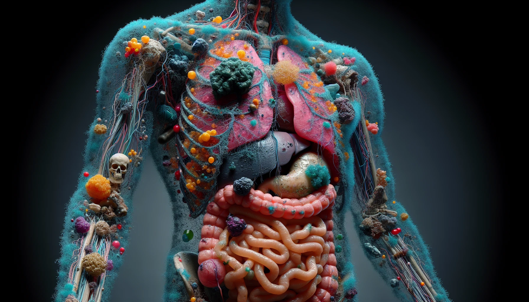 corpo umano anatomico che accumula tossine e malattie nel corpo , iperrealistico 4k emoji