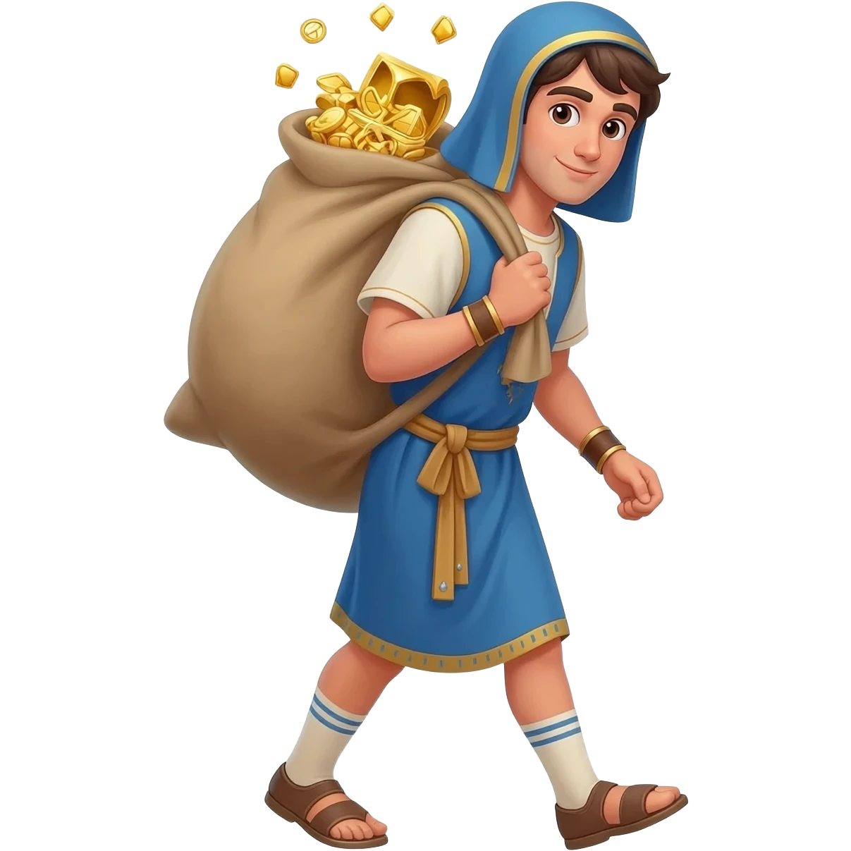  парень несет мешок с драгоценносями за спиной во весь рост времена древнего иерумалима  emoji