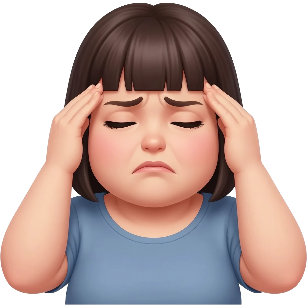 chubby girl with this haircut rubbing temples in frustration emoji