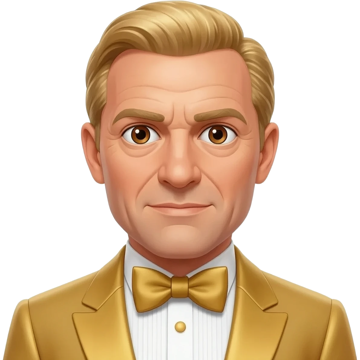 Auric Goldfinger from James Bond Series with brown eyes, blonde hair, gold suit with bow tie emoji