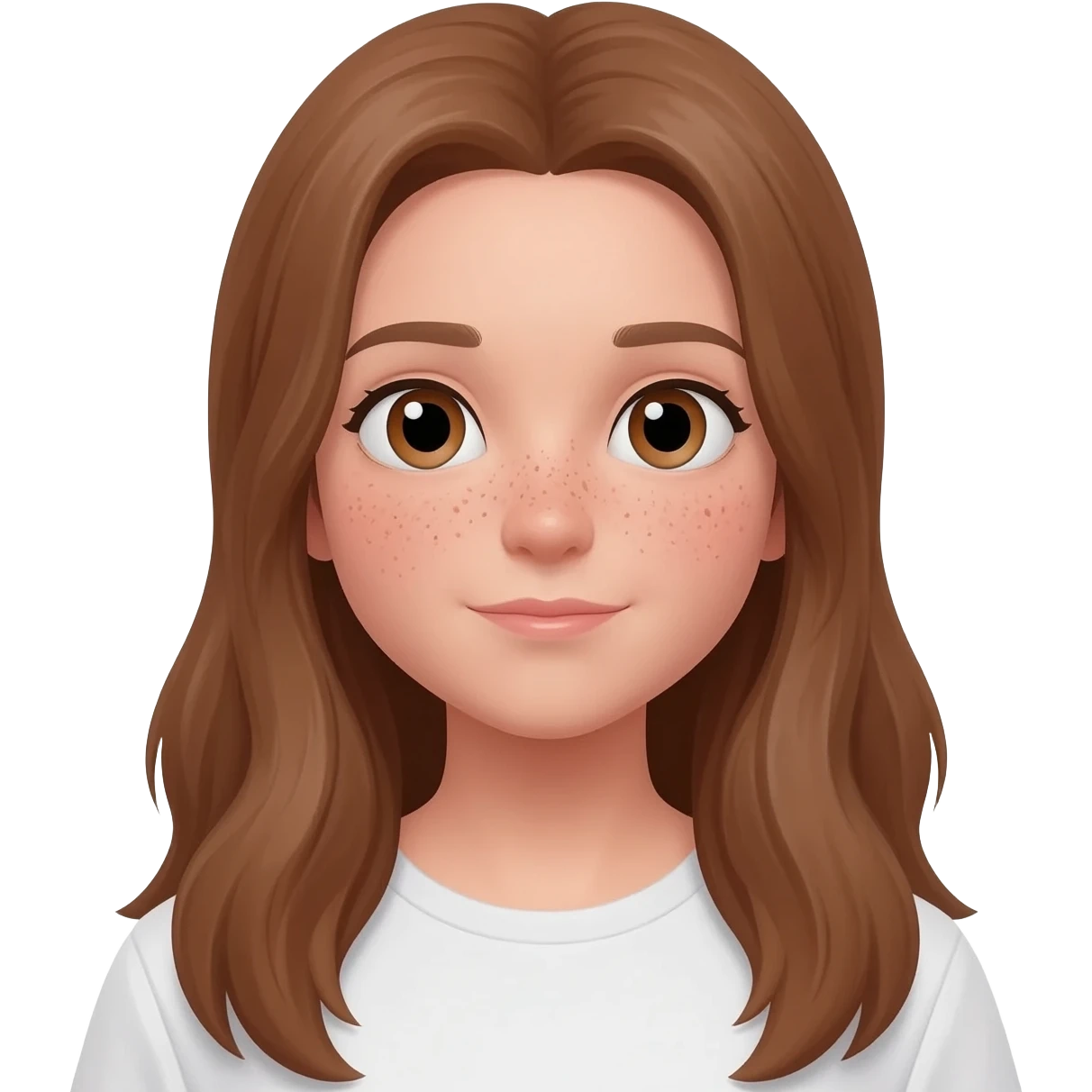 una niña con pelo largo i con pecas, de raza blanca emoji