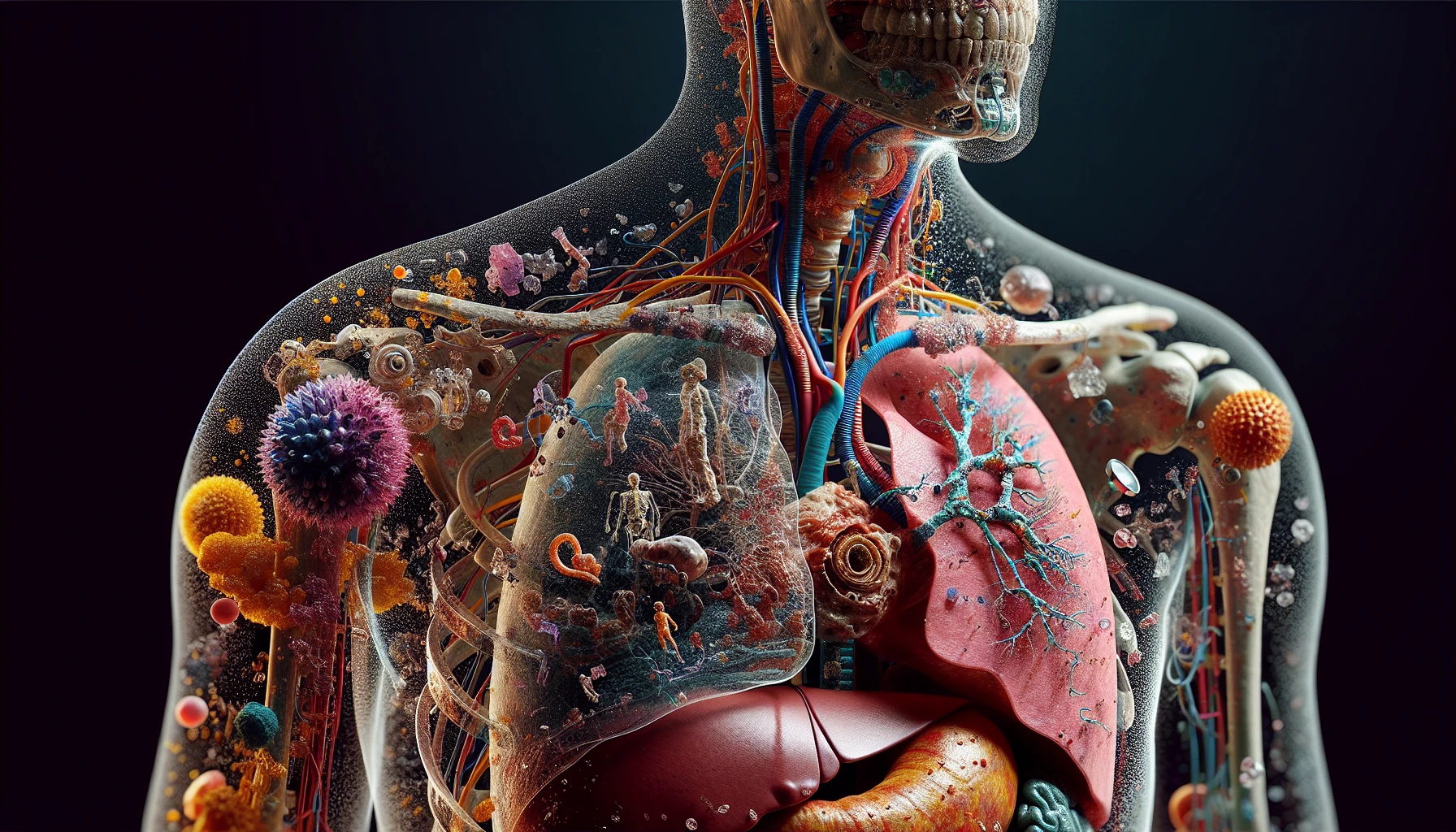 corpo umano anatomico che accumula tossine e malattie nel corpo , iperrealistico 4k emoji