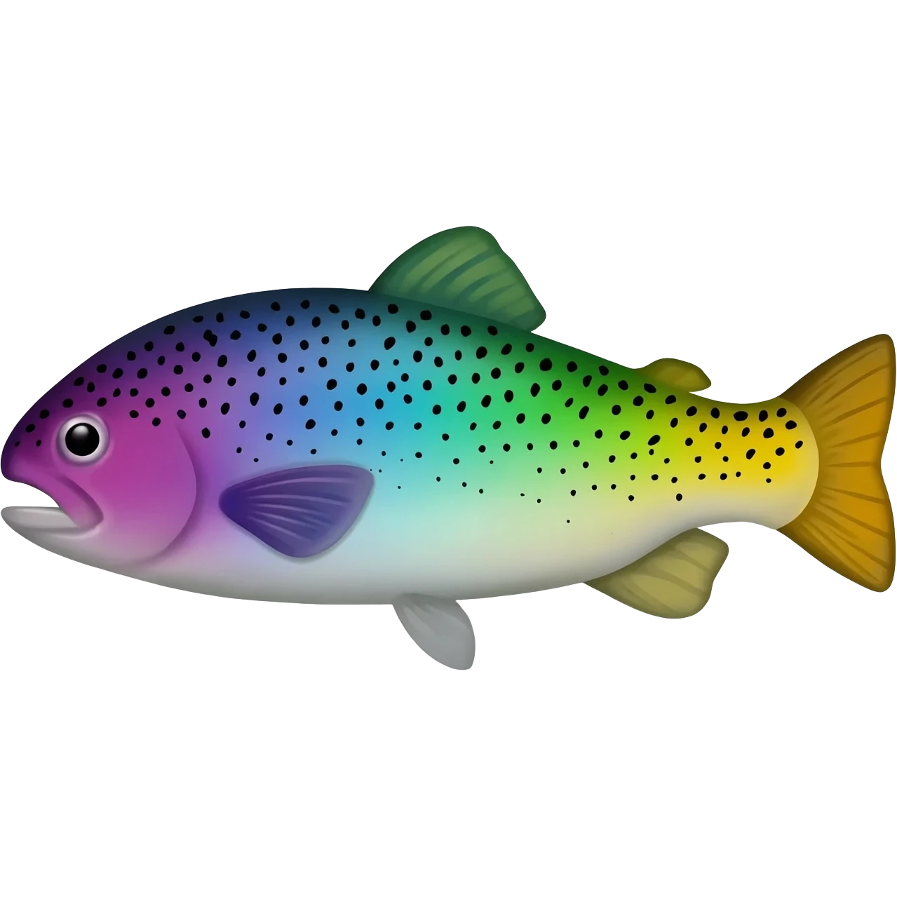 realistic rainbow trout fish bright saturated purple blue green yellow white with scales and black speckles emoji