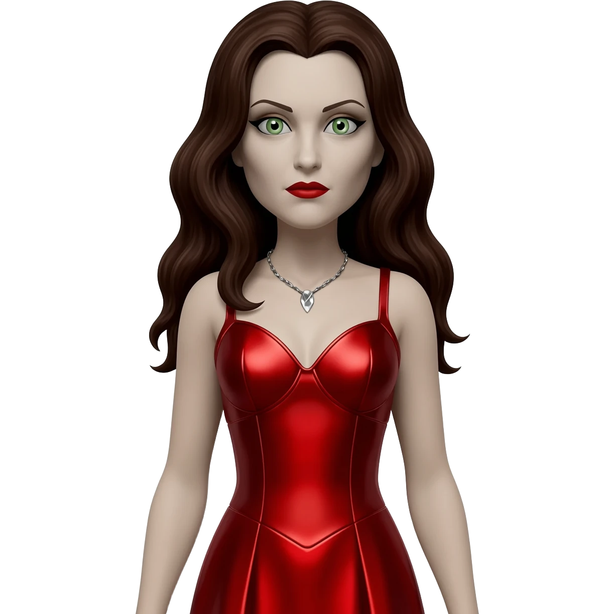The Bride of Dracula from Universal Monsters with long dark brown hair, red metallic long dress emoji