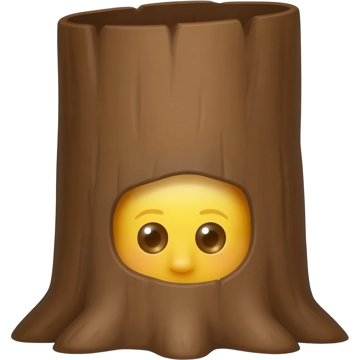 Yellow emoji face with Innocent eyes while hiding behind a big tree and poking head out from behind bark can only see half of the eyes and forehead emoji