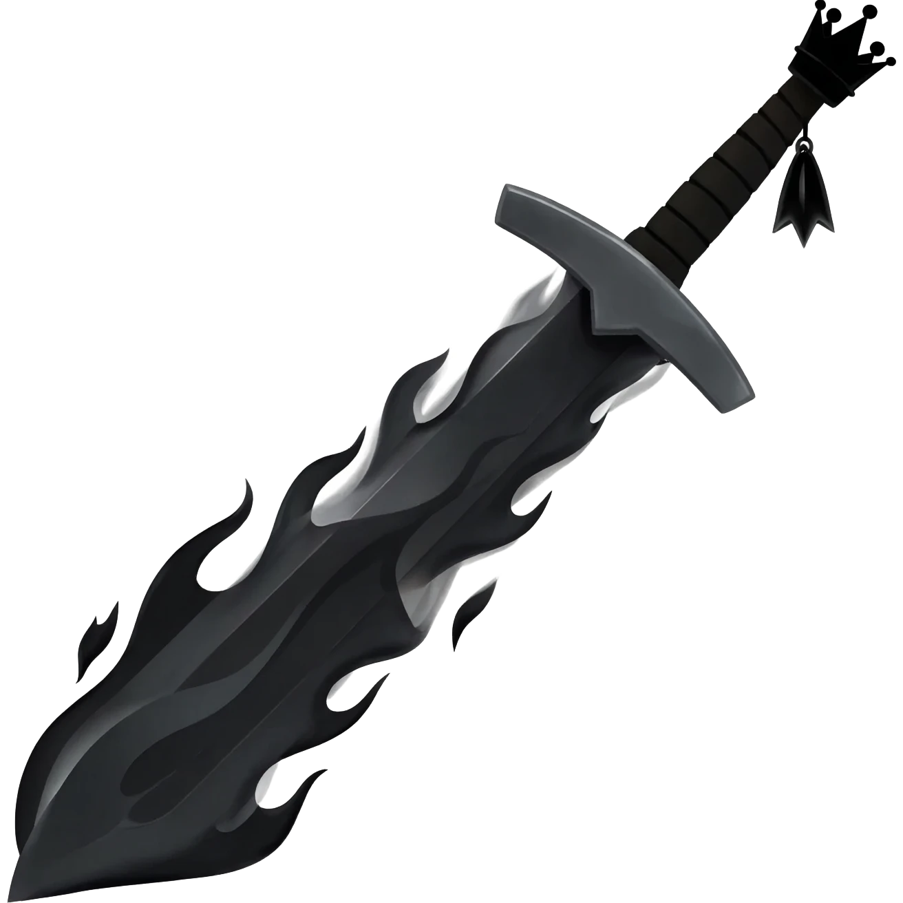 generate a black sword burning with black flames and a black crown hanging on the black sword emoji