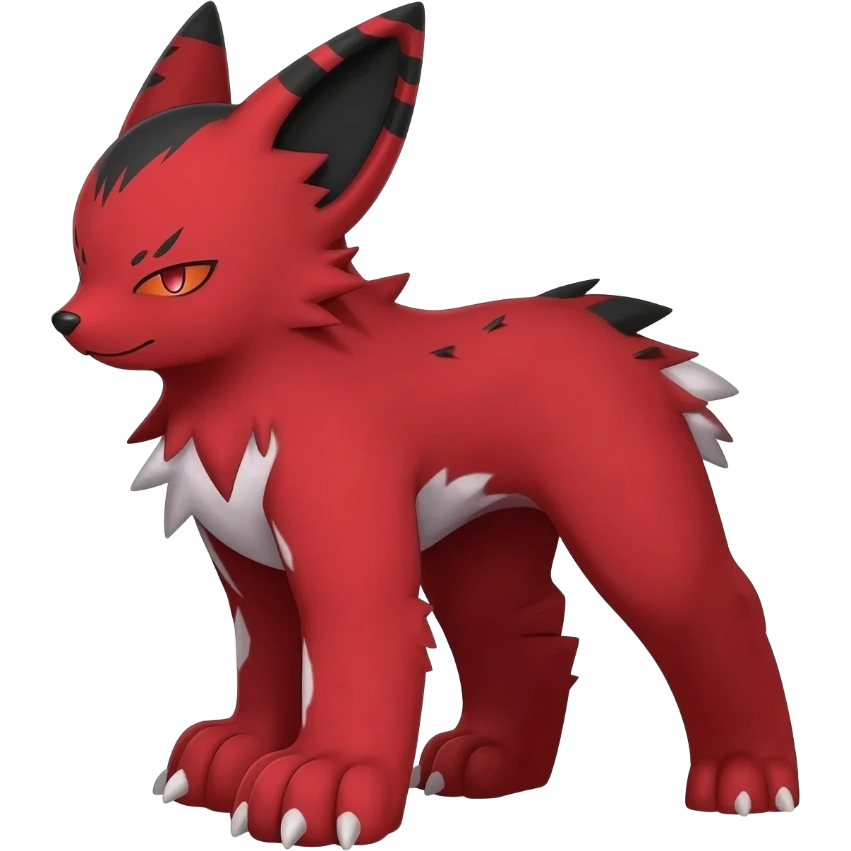 Red Lycanroc-Furret-Zorua-Poochyena-fusion, full body, with black and white edgy markings patterns emoji