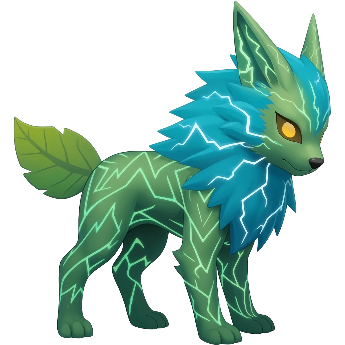 Bizarre edgy exotic patterned marked chevroned Fakémon-Pokémon-Vernid-Leafeon-Jolteon-creature emoji