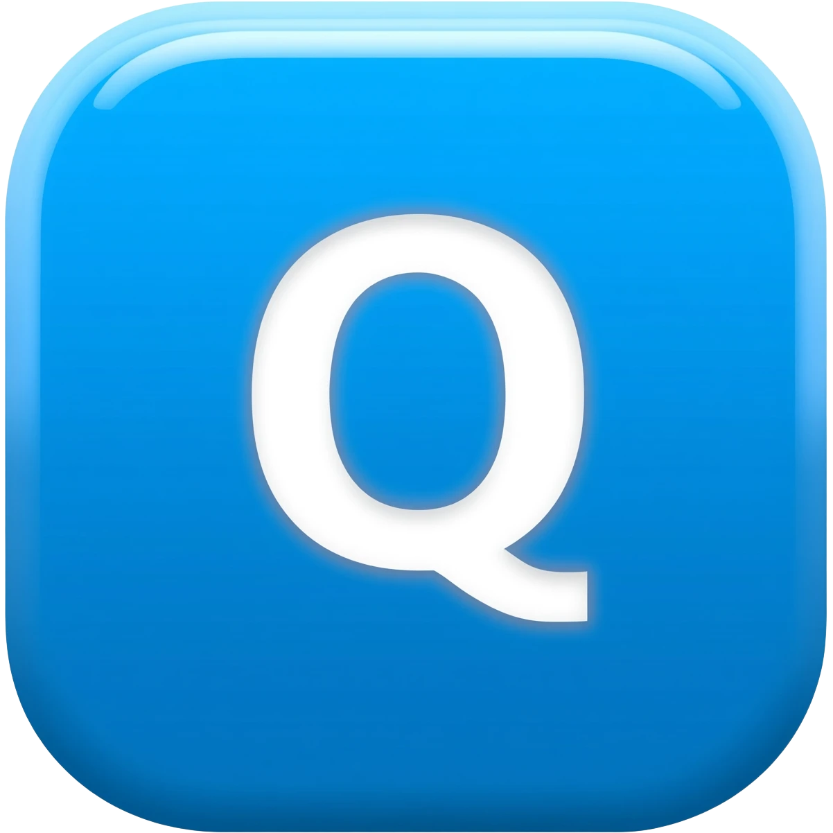 "3D premium,3D rounded-square icon in strong bleu with a beveled edge, bold serif white letter 'Q'centered, strong specular highlights, inner glow, 1024x1024, png" emoji