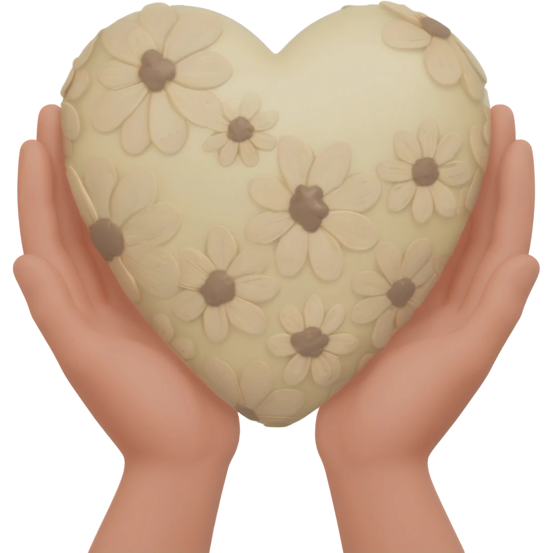 hands are holding light beige human heart with beige flowers emoji