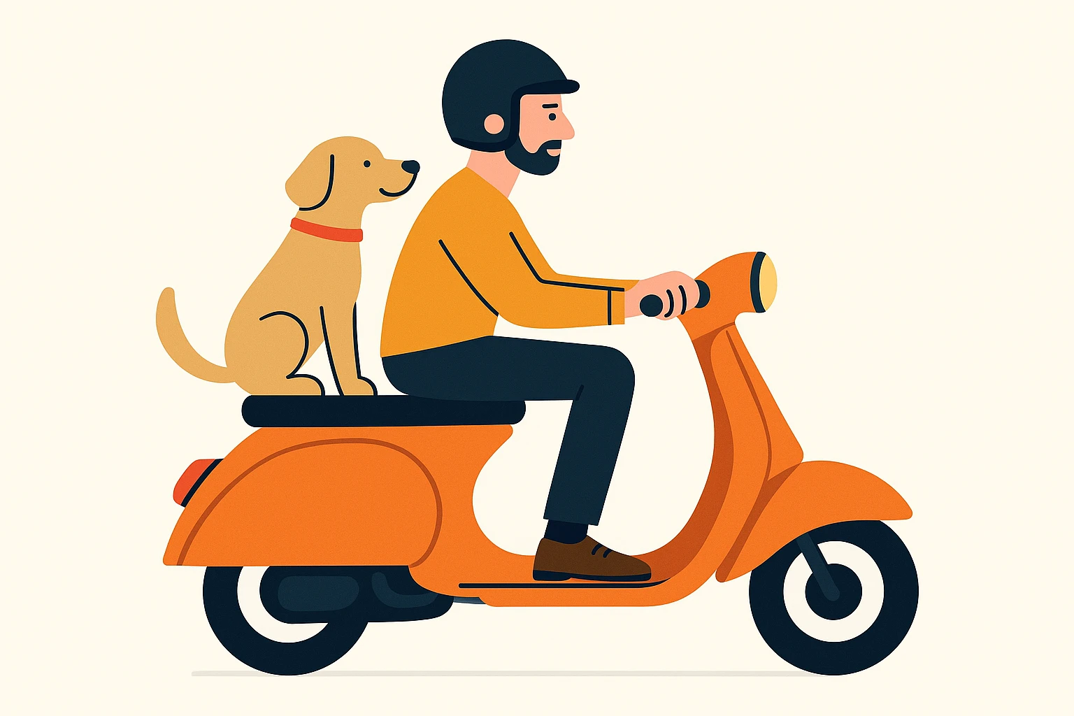 vector art of a man and his pet dog riding a vespa, for website design  emoji